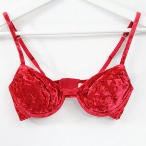Vintage Victoria's Secret Bra 34A Women red Velvet 90s Y2K fashion VS holiday